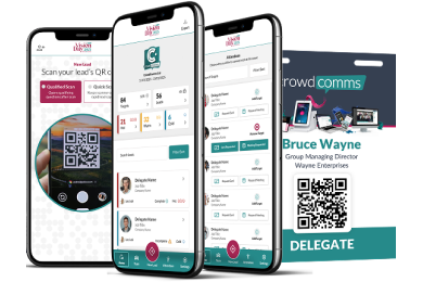 The CrowdComms lead capture app scanning a badge