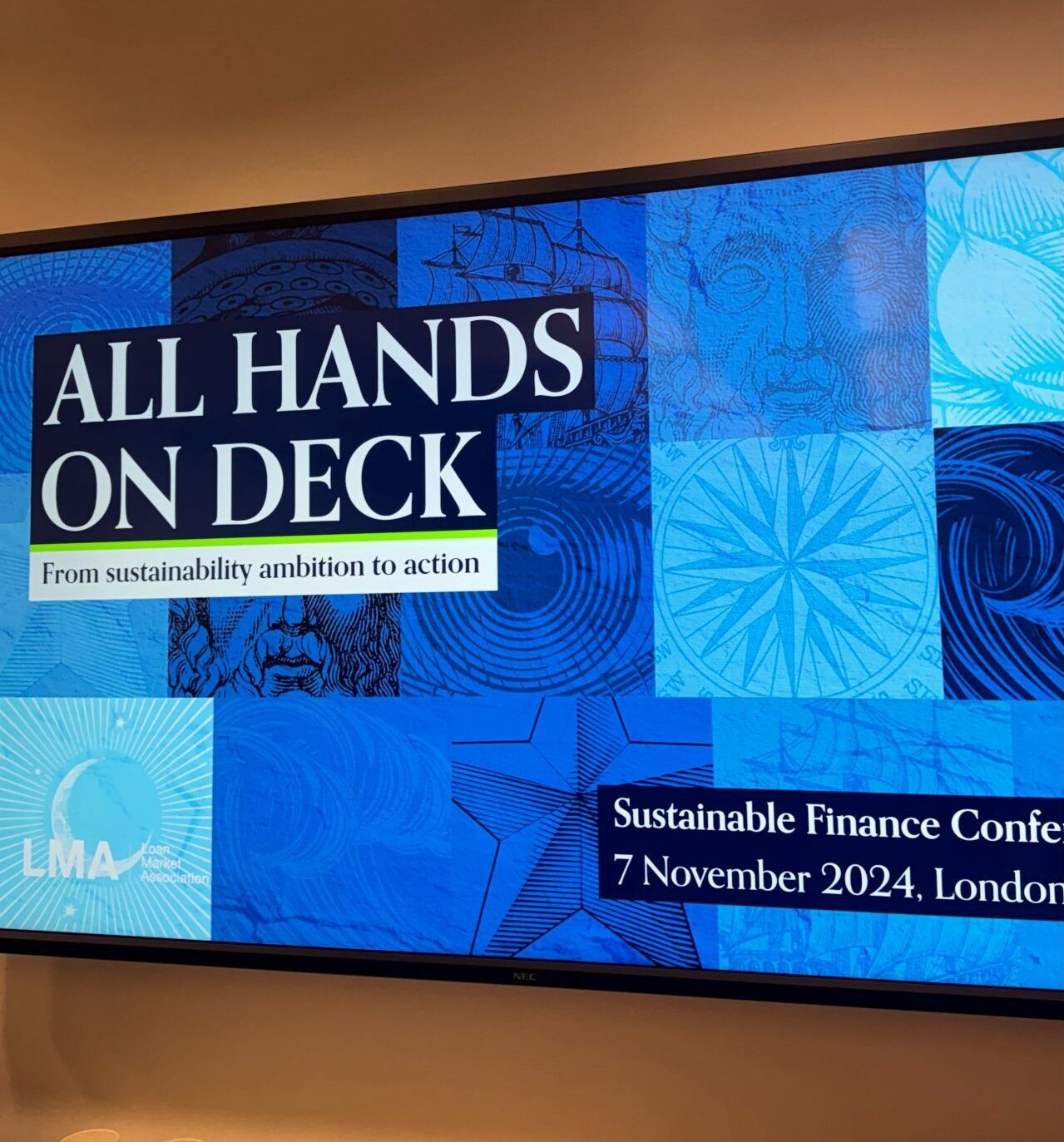 All Hands On Deck branding on screen at the LMA Sustainable Finance Conference