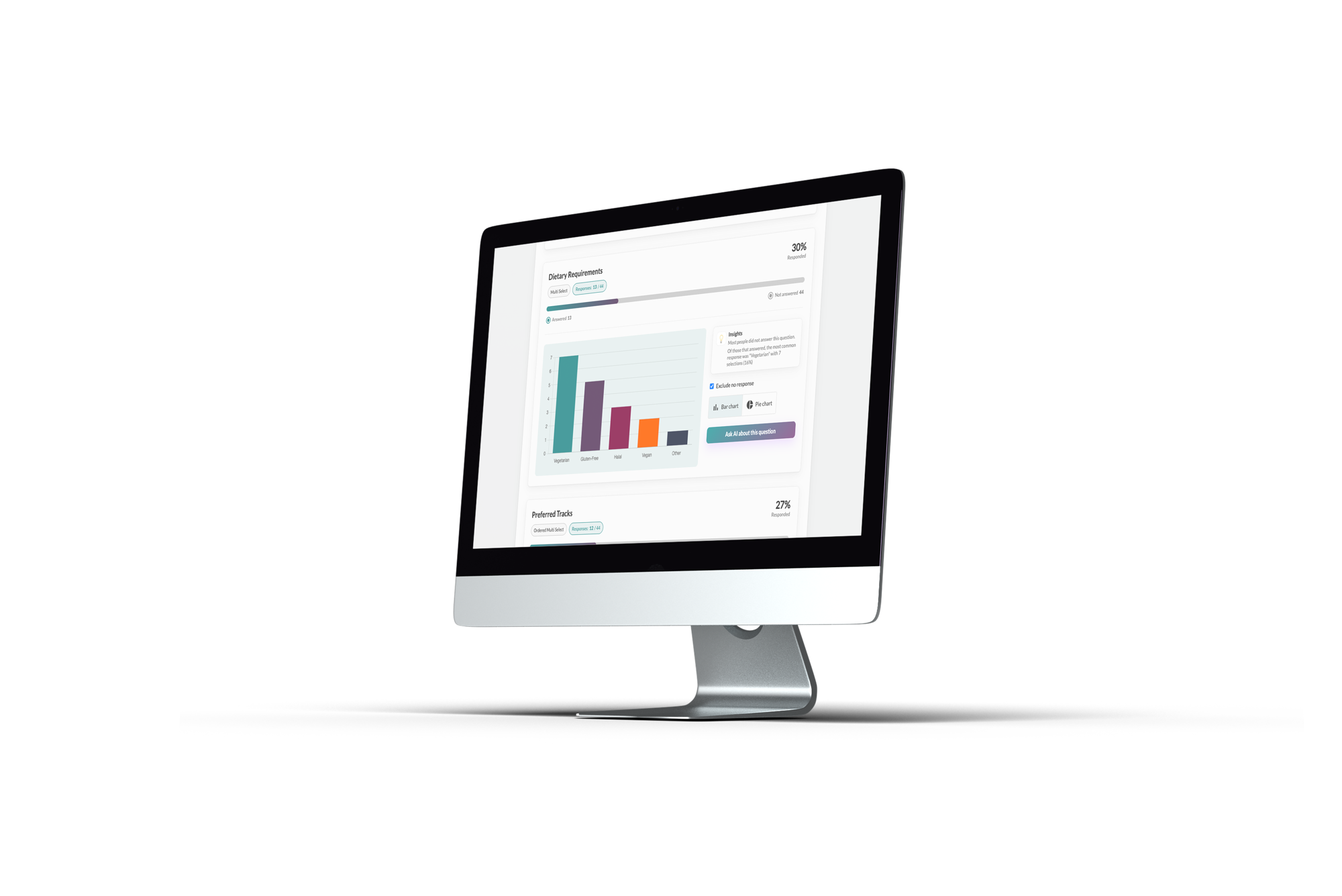 CrowdComms Registration Data Visualisation on a desktop, showing dietary requirement charts.