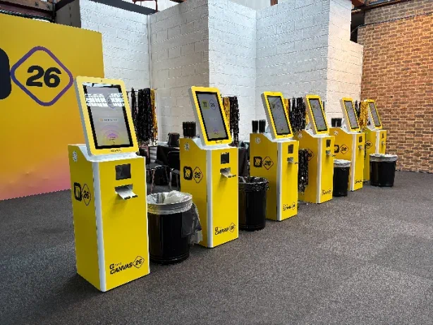 Kiosk, screen and badge design placement