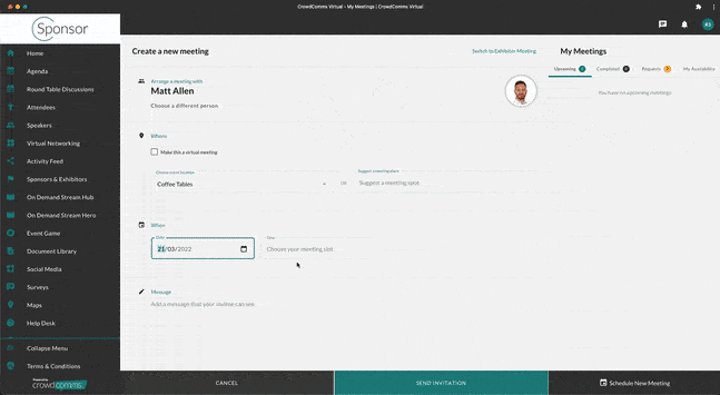 CrowdComms Meeting Booking Platform Feature