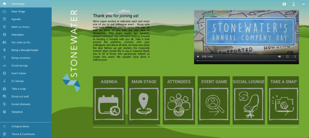 Stonewater virtual event platform powered by CrowdComms