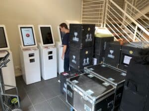 Kiosks getting tested and ready to be transported