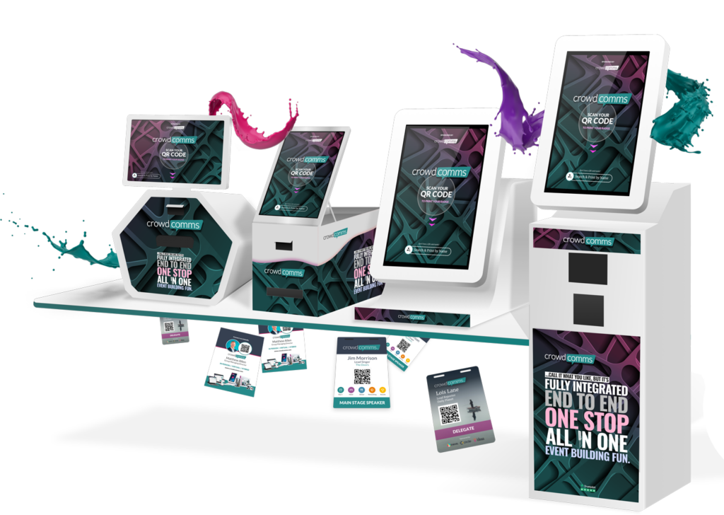Full Suite, Event Tech, Kiosks and Badging, Eco Badging, Event Tech Solutions, CrowdComms, Event Profs, Corporate Events