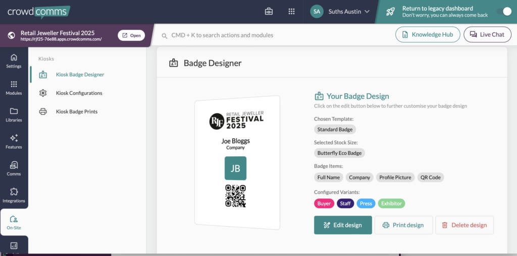 Retail Jeweller Festival 2025, CrowdComms Case Study, Event Tech, Event Profs, Event Tech Solutions, Kiosks and Badging