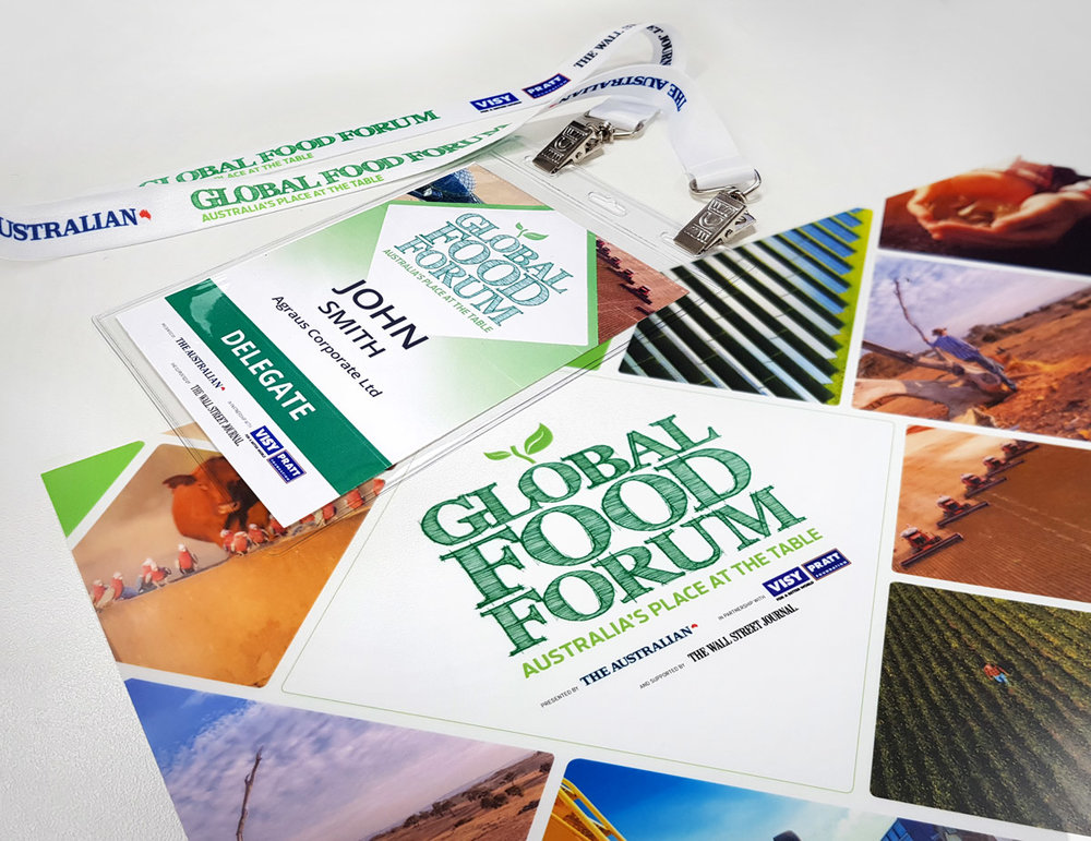 Global Food Forum design package decal kiosk name badge